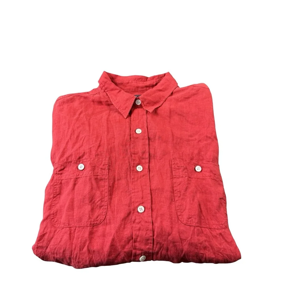 Polo Ralph Lauren Red VTG Pure Linen L/S Mens Button Front Size XL Mint